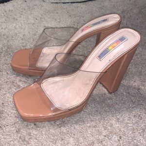 Clear /tan slip on heels size 9 liliana